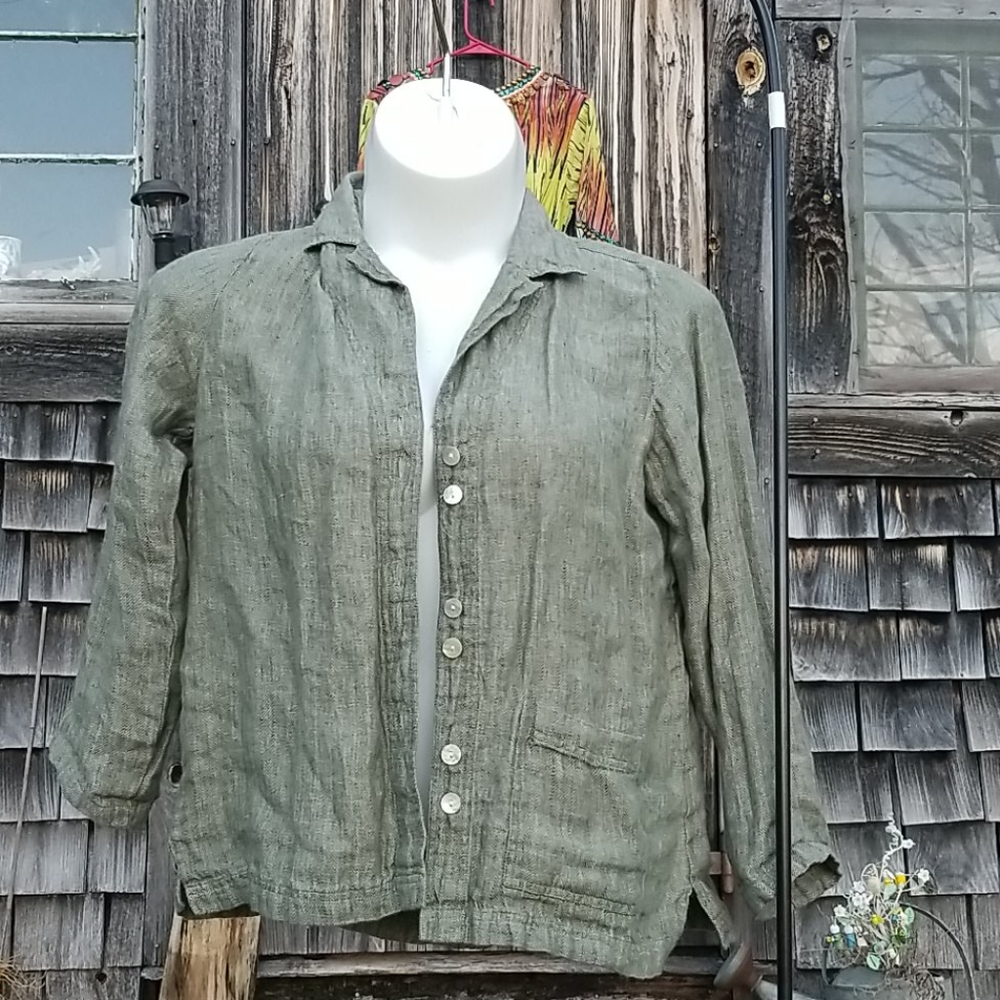 ORVIS Pure Linen Shirt Shacket Sage Green sz M